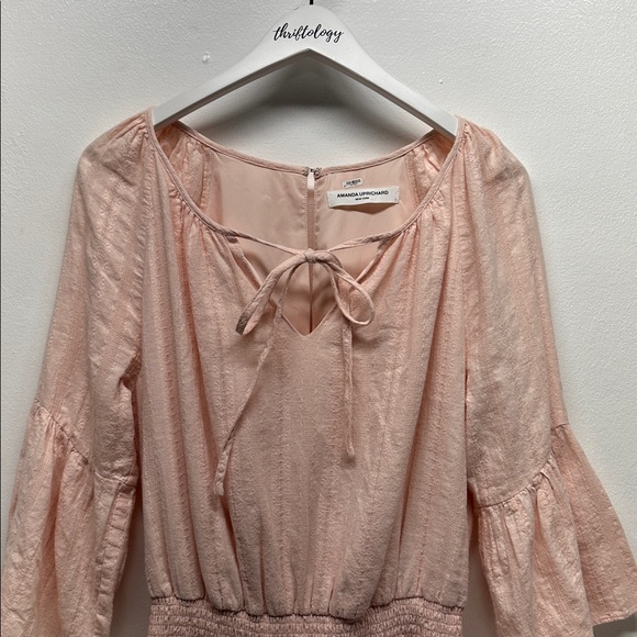 Amanda Uprichard Alena Romper Long Sleeve Smocked V-Neck Light Blush Pink Small - Picture 3 of 11